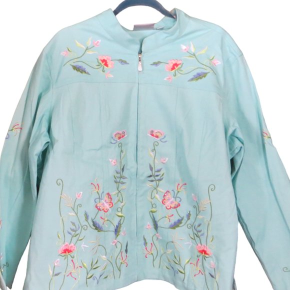 Quacker Factory Womens Light Weight Jacket Turquois Color Sewn Designs Size 2XL - Picture 2 of 9
